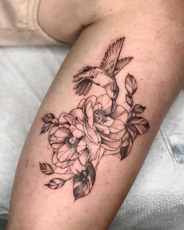 Floral arm line work by Laura Jade TattooNOW